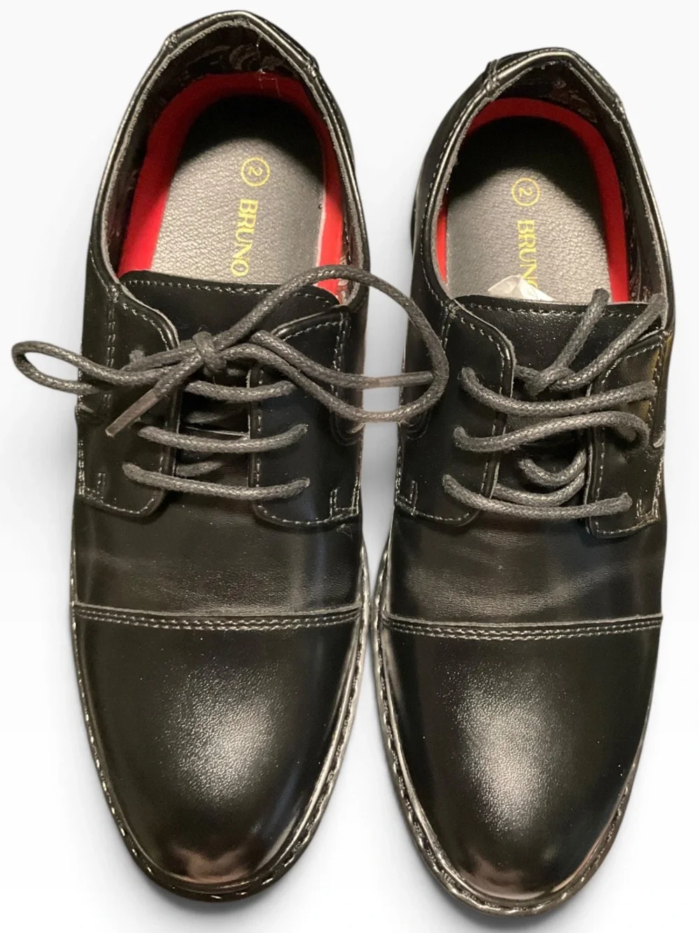 Bruno Marc Boy’s Vegan Leather Black Dress Oxfords Size 2 NEW NIB